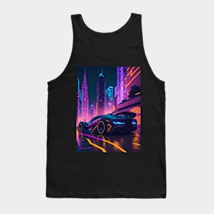 Dark Neon Sports Car in Japanese Neon City Tank Top